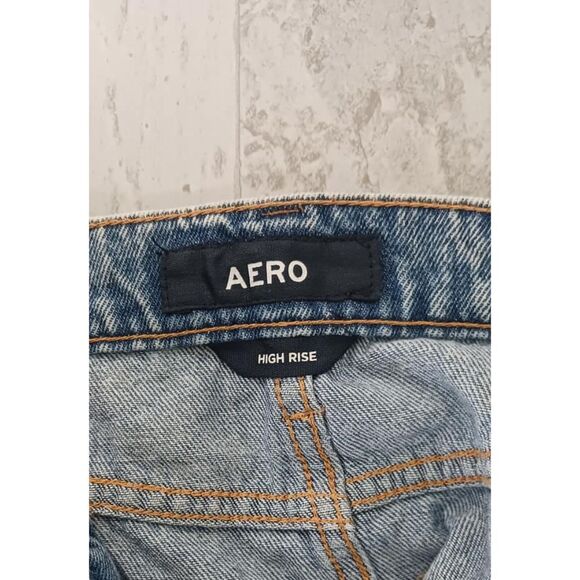 Aeropostale Medium Wash Distressed Denim Y2K High Rise Jean Mini Skirt Sz 00 - Picture 3 of 7
